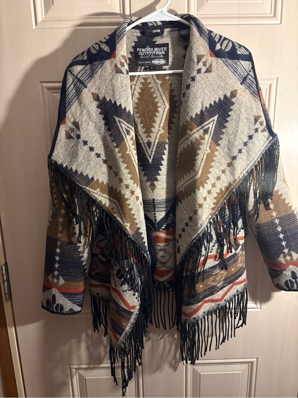 Powder River Outfitters Aztec Fringe Open Cardigan Jacket Southwestern SMALL